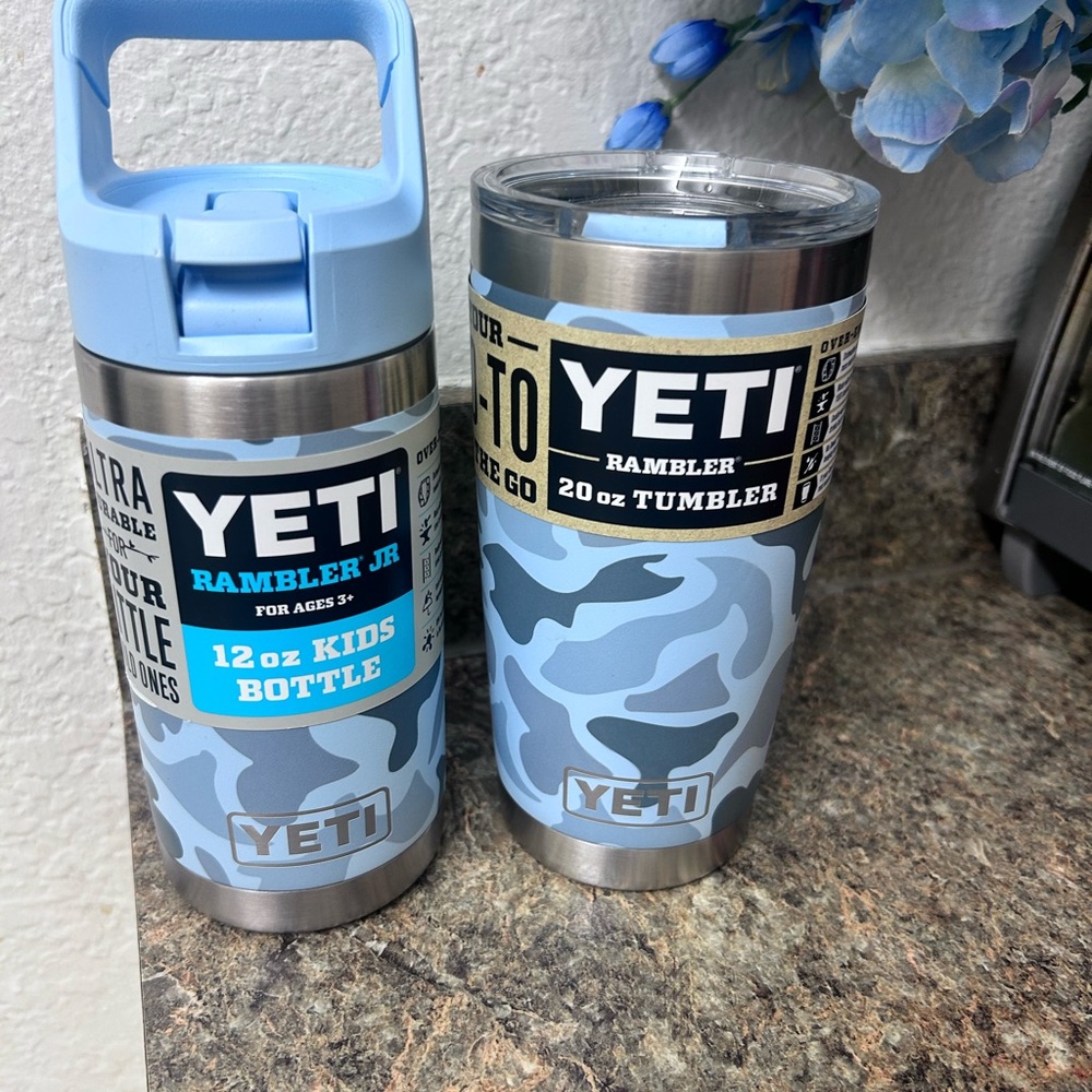 YETI Blue Camo Rambler Jr. Bottle and Tumbler Set- SOLD OUT